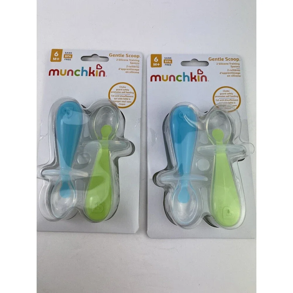 Set/2 Munchkin BLUE & GREEN Gentle Scoop Spoon Baby Toddler 6 months+